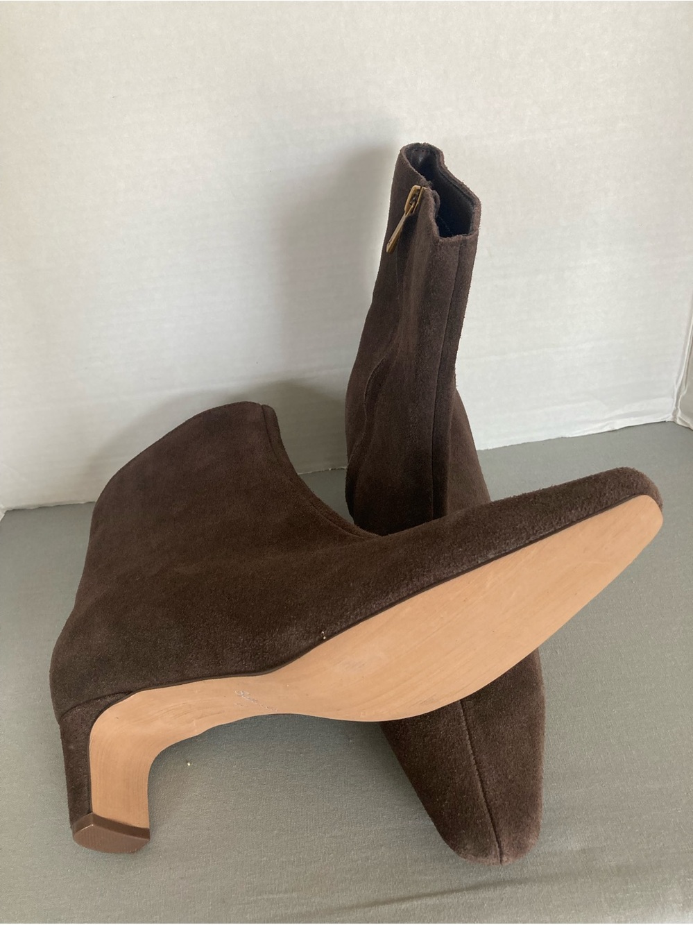 Brown Suede Ankle Boots with Side Zip - Women's - Picture 6 of 7